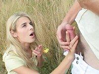 An amazing blonde European girl sucks cock and gets fucked outdoors - movie 2 - 4