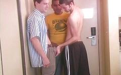 Watch Now - Jock cocksucker seth sucks off a pair of amateur frat boys