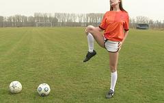 Ver ahora - Lily klass masturbates right on the soccer field sitting on a soccer ball.