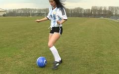 Lexy Little masturbates outside on the soccer field before the big game. join background