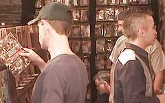 Jetzt beobachten - Mature cock sucker gives blow jobs to crowd of men in video store