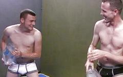 Watch Now - Handsome jocks wrestle in lube