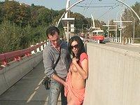 Exotic Elis Black Sucks Cock and Masturbates on Busy Streetcar Bridge - movie 2 - 3