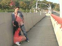 Exotic Elis Black Sucks Cock and Masturbates on Busy Streetcar Bridge - movie 2 - 6