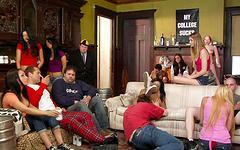 black and blonde coeds get banged in a frat house foursome join background