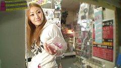 Asian hottie does a strip tease and gets off in a public store - movie 1 - 2