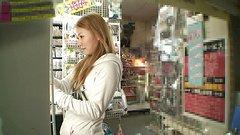 Asian hottie does a strip tease and gets off in a public store - movie 1 - 5