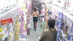 Cute Japanese chick with big tits does a strip tease in a public store - movie 2 - 4