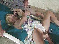 Slutty blonde chick gets double penetrated and eats cum - movie 2 - 3