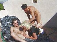 Horny blonde gets double penetrated by two hung men outside - movie 2 - 3