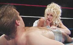 slutty blonde with massive tits gets fucked in the ass in a boxing ring join background