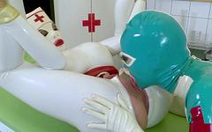 Clanddi Jinkcego and Lucy Latex Get Physical On The Medical Table - movie 1 - 5