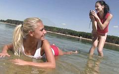 Public Lesbo Whore Timea Bela and Sara join background