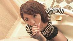 petite Asian chick gives a blowjob in the bathroom - movie 3 - 6