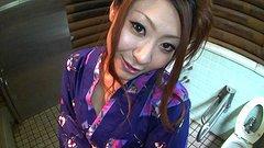 Asian Girl In Purple Robe Blows Guy In A Public Bathroom - movie 1 - 2