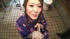 Asian Girl In Purple Robe Blows Guy In A Public Bathroom - movie 1 - 6