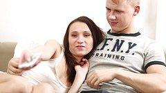 skinny brunette with small breasts makes love to her attentive man - movie 1 - 2