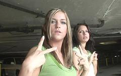 Girls give a double strip tease and take a naked ride in limo join background