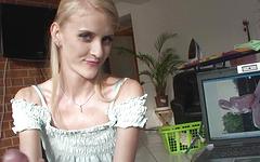 Eurobabe gives handjob to man watching her porns online - movie 6 - 2