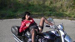 horny motorcycle slut masturbates on her bike by the side of the road - movie 3 - 2