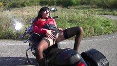 horny motorcycle slut masturbates on her bike by the side of the road - movie 3 - 5