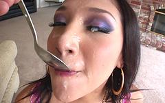 Vicki Chase uses silver spoon to lick up gag spit cum combo - movie 4 - 6