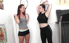 Stepsisters Paris Lincoln and Stella Daniels finger and scissor in the gym join background