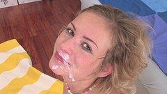 Clementine sucks off a thick dick and gets a massive facial - movie 5 - 7