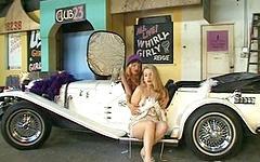 Ava Vincent and Veronica Caine has sex on a vintage car join background