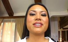 Watch Now - Cute asian ashley gives head and then pumps the cock until he coats her