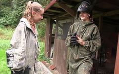 Hot blondes finger bang while taking a break from playing paintball - movie 2 - 2