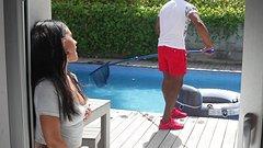 Gina Ferocious rubs her clit and nipples as she watches her pool guy crush - movie 6 - 2