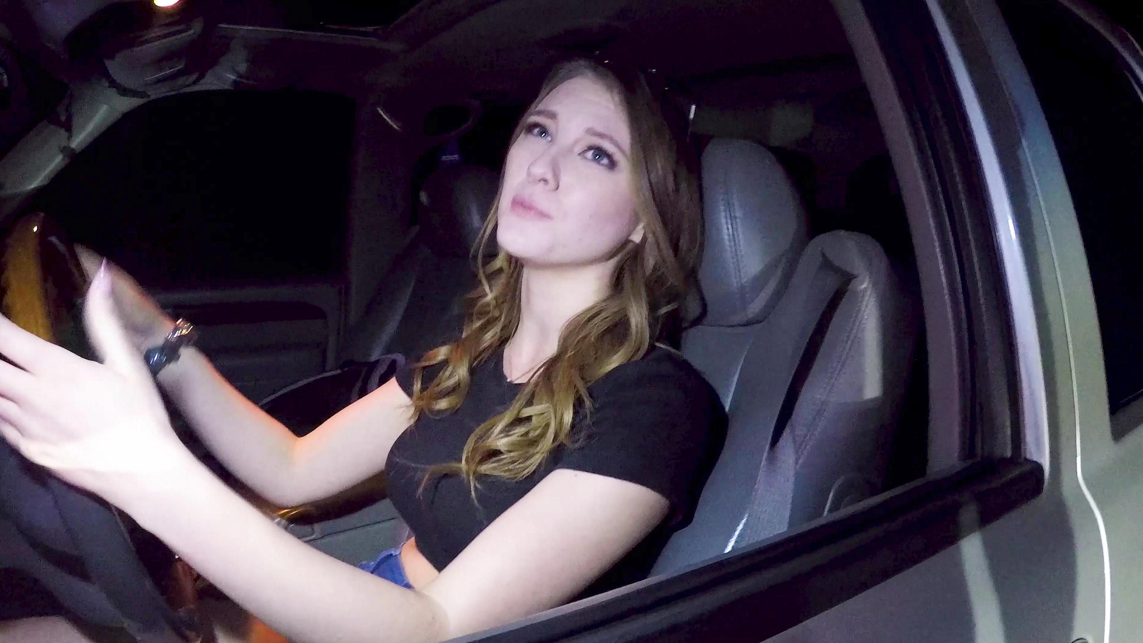 Melody marks gets a roadside fuck against the car she stole!