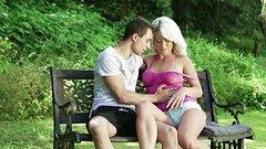 Licky Lex gets creampied in a park and he opens her up to see his cum - movie 1 - 2