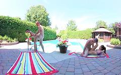 Shana Lane and Heidi Van Horny fuck the pool and partner swap join background