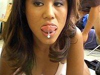 Asia rubs the barbell piercing in her tongue up and down a dudes shaft - movie 7 - 7