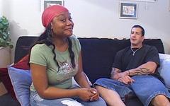 This black girl with big tits sucks dick and gets a facial cumshot join background