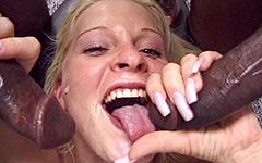 This blonde slut takes two big black cocks in her mouth and makes them cum - movie 11 - 7