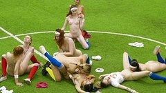 Hot soccer lesbians have a gang bang on the practice field! - movie 1 - 4