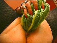 Mature BBW blonde needs to eat more salad, so she shoves them in her pussy! - movie 3 - 6